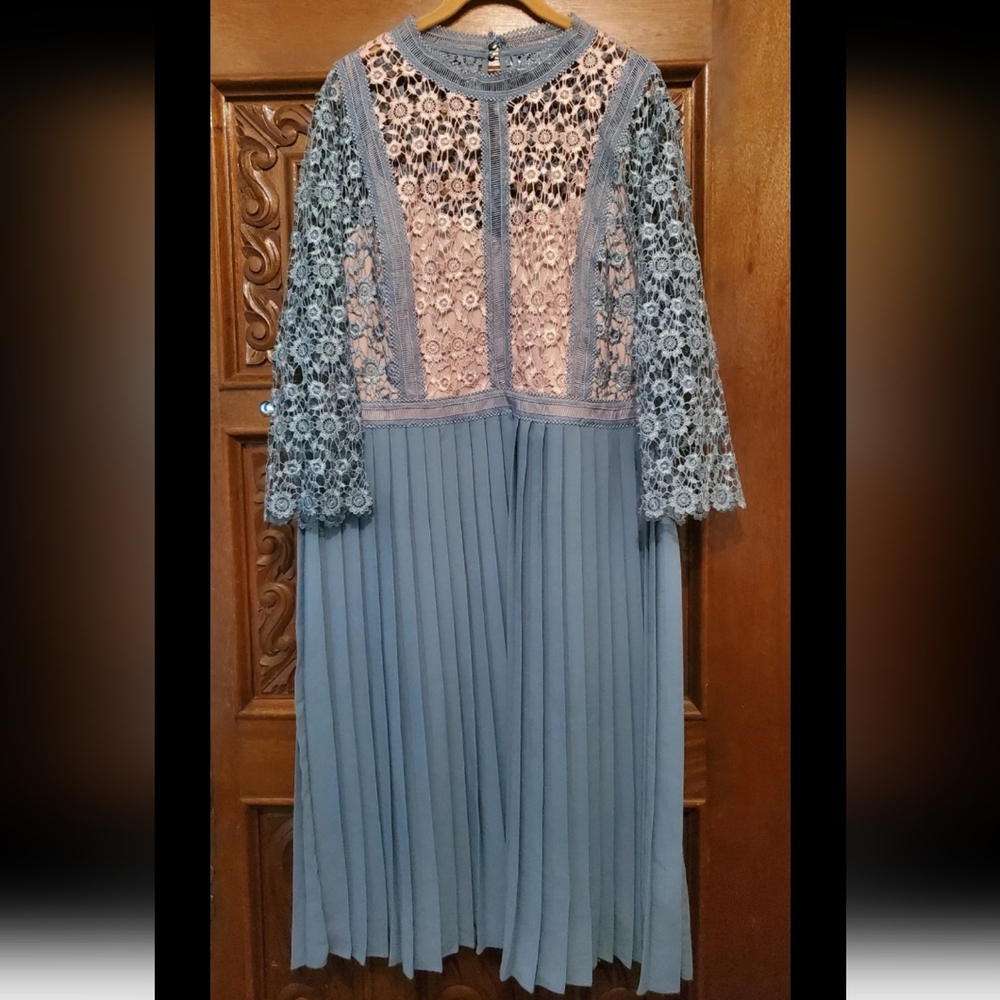 ASOS Curve Dress Embroidered Lace Soft Pink and Blue Dress A-Line Plus Size 18